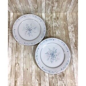 2 VTG 10" Floral Dinner Plate Blue White Contemporary Noritake Carolyn 2693